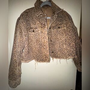 Free People distressed Leopard Print Jean Jacket